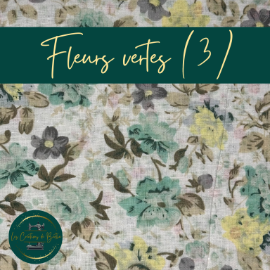 Motif floral avec des fleurs vertes et jaunes sur fond clair.