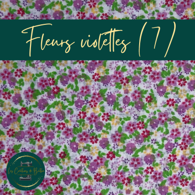 Fond floral multicolore avec des fleurs violettes, roses et vertes sur un fond clair.