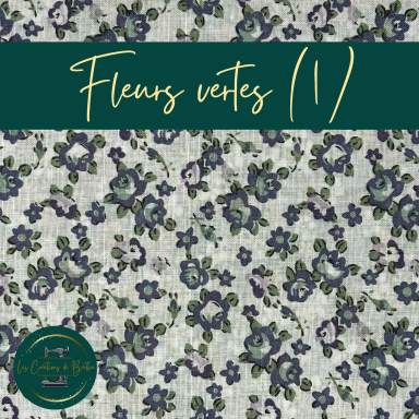 Motif floral avec des fleurs vertes sur fond clair.